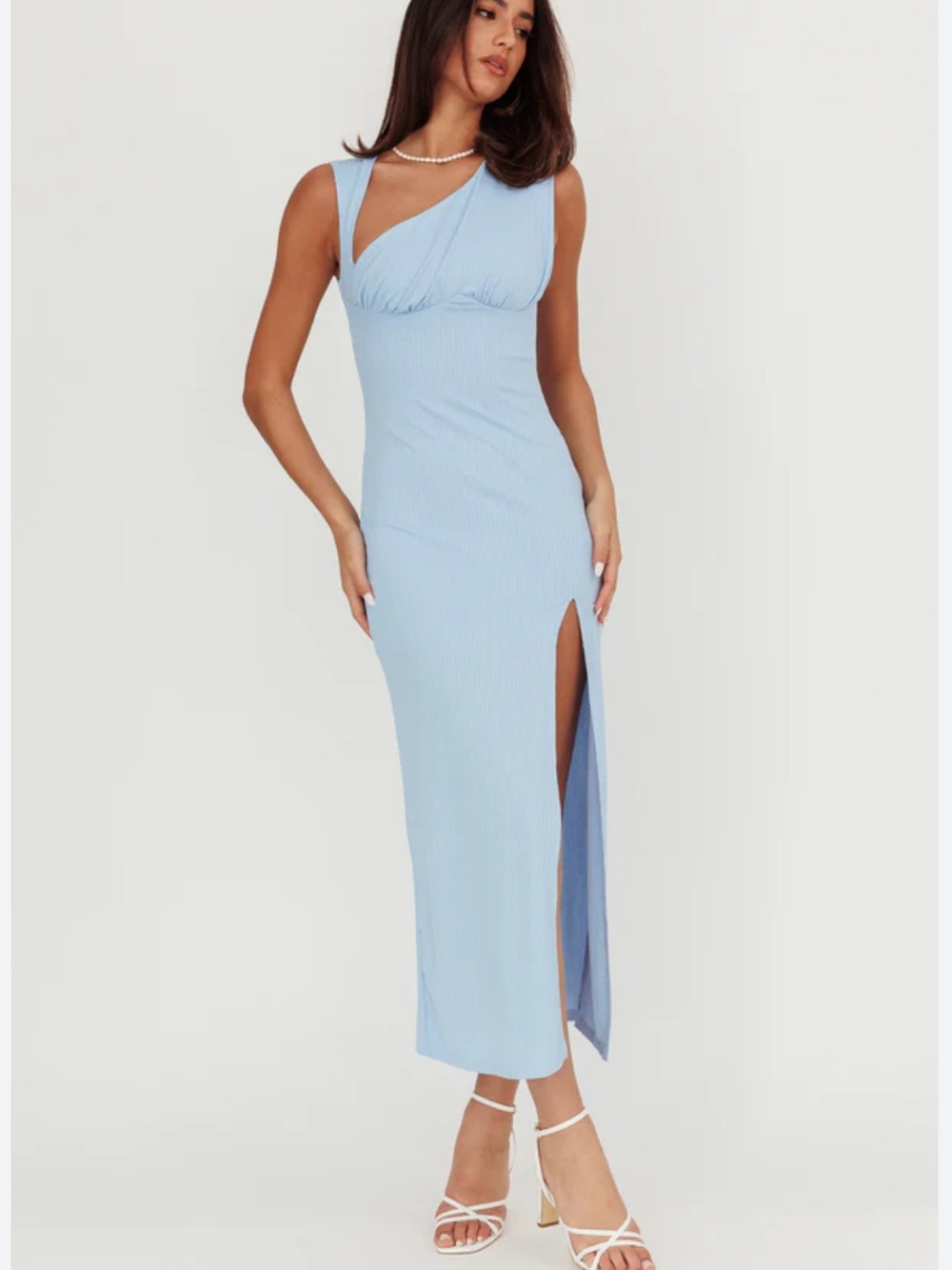 Selfie Leslie Blue Sleeveless High Slit Maxi Dress Size Large